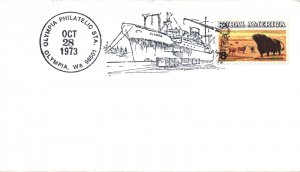 US SPECIAL EVENT CANCELLATION COVER THE OLYMPIA PHILATELIC STATION WASHNGTON '73