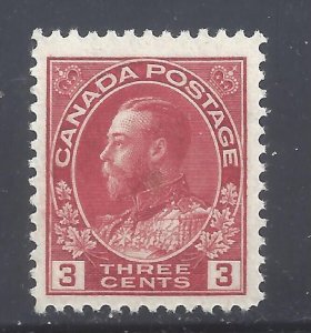 Canada # 109 VF MINT 3c ADMIRAL SCARCE DARK RED SHADE HAIRLINES BS27954