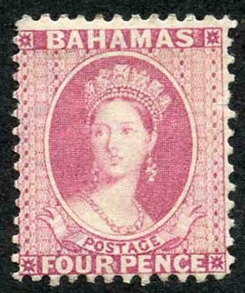 Bahamas SG41 4d rose wmk Crown CA perf 12.5 m/mint