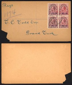 Turks and Caicos SG140 Block on Cover (Corner missing)