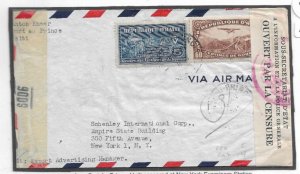 Port au Prince, Haiti to New York, NY 1944 Haiti and New York Censor (C5251)