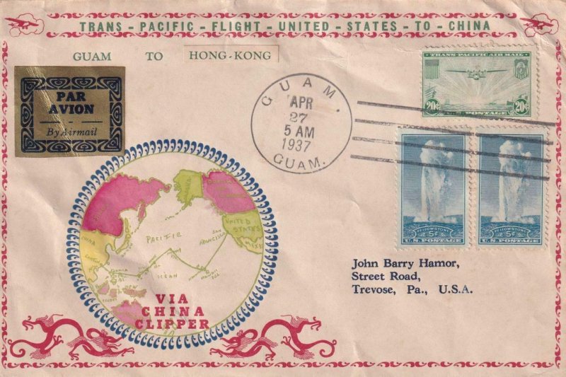 1937, 1st Trans-Pacific Flt., Guam to Hong Kong, See Remark (46021)