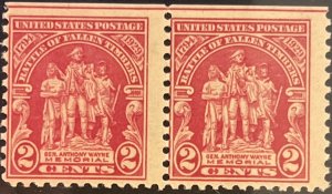 Scott #680 1929 2¢ Battle of Fallen Timbers MNH OG natural straight edge pair