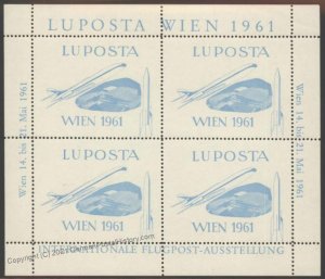 Austria 1961 Rocket Mail Souvenir Sheet LUPOSTA MNH Raasdorf Aspern Vigne 103458