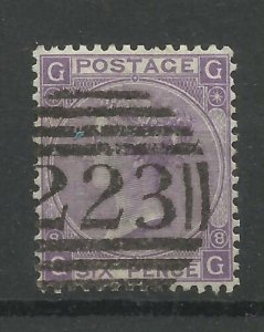 1867/80 Sg 108, 6d Dull Mauve (GG) Plate 8, Fine Used {912-18} 