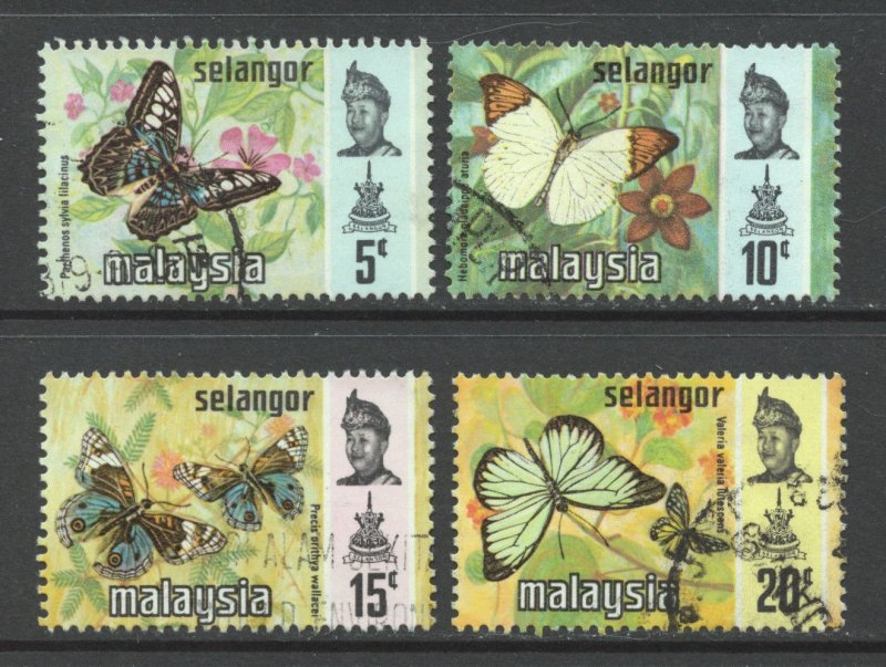 Selangor Scott 130b, 132b, 133b, 134a Used - 1977 Butterflies, Photo.- SCV $4.65