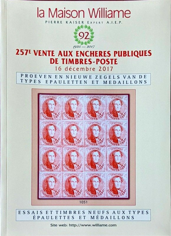 Auction Catalogue Poeven en Nieuwe Zegels van de Types EPAULETTEN et MEDAILLONS