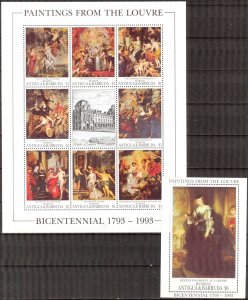 Antigua and Barbuda 1993 Art Paintings Louvres sc. 1647/9 2 Sh.+ S/S MNH 2 Scans