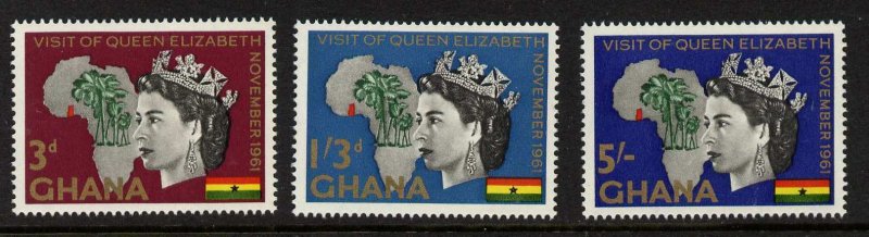 Ghana 107-9 MNH Queen Elizabeth, Map, Royal Visit 