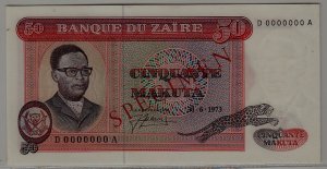 Zaire P-16a unc. banknote/ Specimen