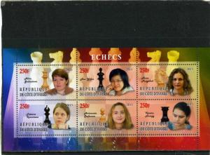 IVORY COAST 2013 SPORTS/CHESS SHEET OF 6 STAMPS MNH