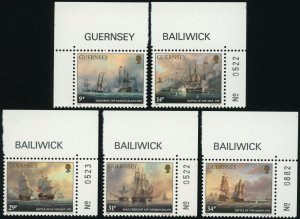 GUERNSEY Sc 325-29 VF/MNH PLATE # SGLS* 1986 Sailing Ships-COMPLETE SET-See Desc