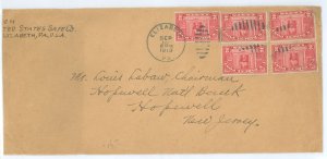 US Q2 1913 Five 2c parcel post stamps paid five times the first class per ounce rate on this September 1913 shortened large size