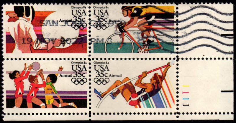 United States - Postally-used Plate Block Scott #C112a (Olympics)