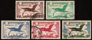 ✔️ CAMBODIA 1957 - AIRMAIL BIRD SET - Sc. C10/C14 Mi. 81/85 (o) Used [1KH081]