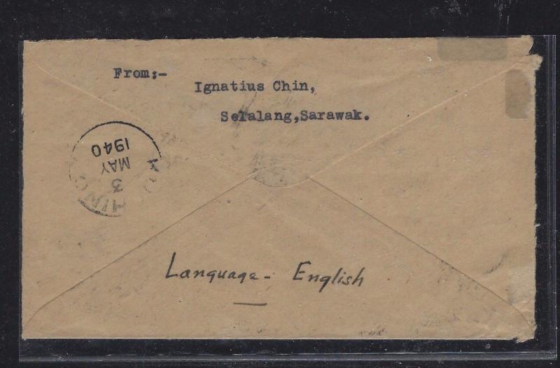   SARAWAK POSTAL HISTORY (P1509B) COVER  1940 3CX2+2C CENSOR SERALANG TO ENGLAND