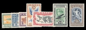 Greece #C8-14 Cat$67.05, 1933 Airpost, complete set, lightly hinged