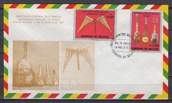 Bolivia, Scott cat. 751-752. Music Instruments on Cachet First day cover. ^