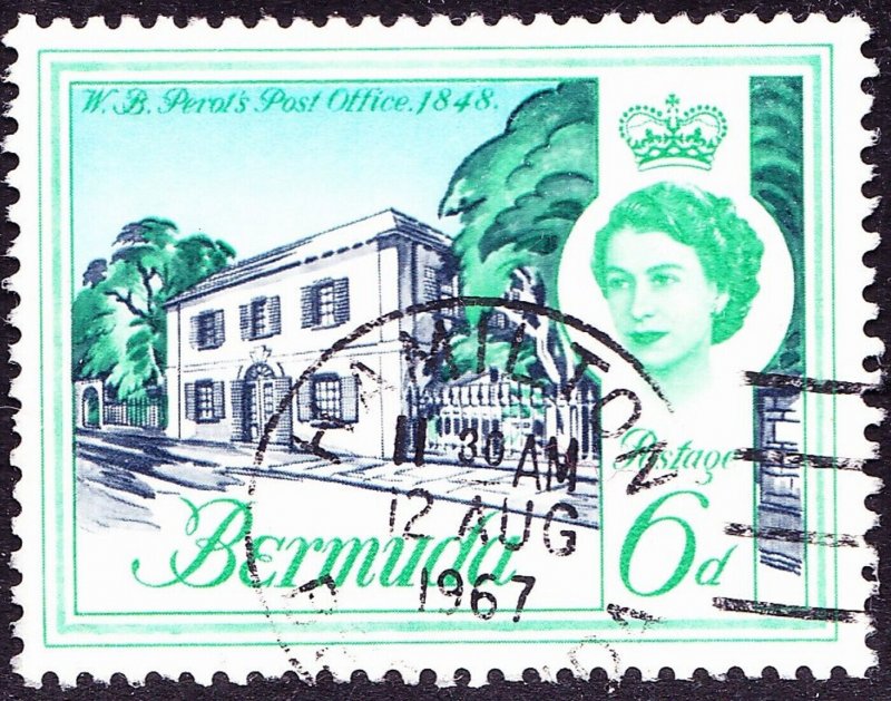 BERMUDA 1962 QEII 6d Grey Blue, Emerald & Light Blue SG168 Used