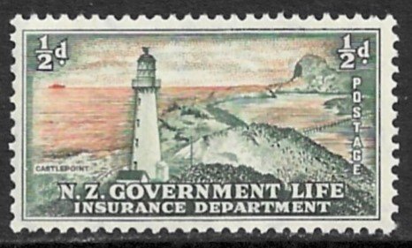 NEW ZEALAND 1947-65 1/2d Lighthouse Life Insurance Official Sc OY29 MH