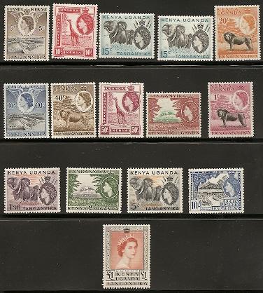 Kenya Uganda Tanzania 103-17 1954-59 Definitive set NH