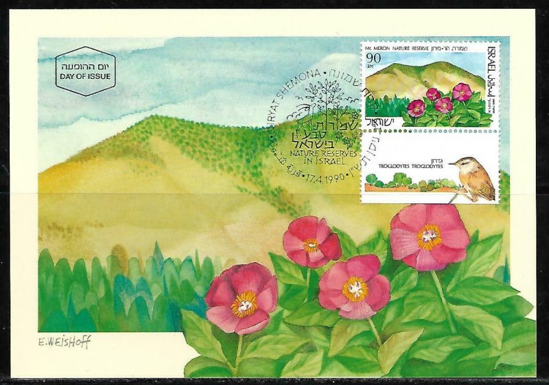 Israel 1990 Mountain Meron Nature Reserve In Israel Maximum Card Bird Flowers