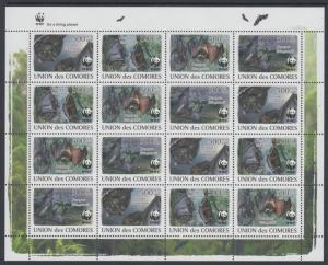 XG-BA511 COMOROS IND - Wwf, 2009 Wild Animals, Fruit Bat, 4 Sets MNH Sheet