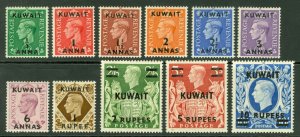 SG 64-72a Kuwait 1948-49 set of 11. Fine mounted mint CAT £100