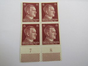 Germany 1941-44, Scott #514 block of 4 MNH 15pf No Gum, Hitler Head Issue,