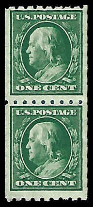 PCBstamps   US # 390 Coil Pair 2c(2x1c)Franklin, MNH, (1)