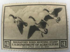 RW3 1936 US Duck Stamp Unsigned MNG