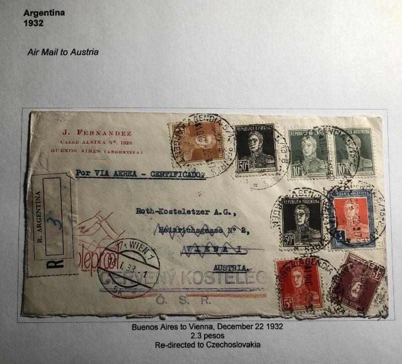 1932 Buenos Aires Argentina Airmail Commercial Cover To Vienna Austria