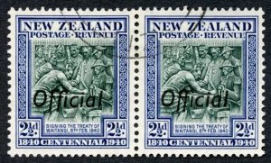 New Zealand Official 1940 SGO145a 21/2d Centennial JOINED ff in pair VFU