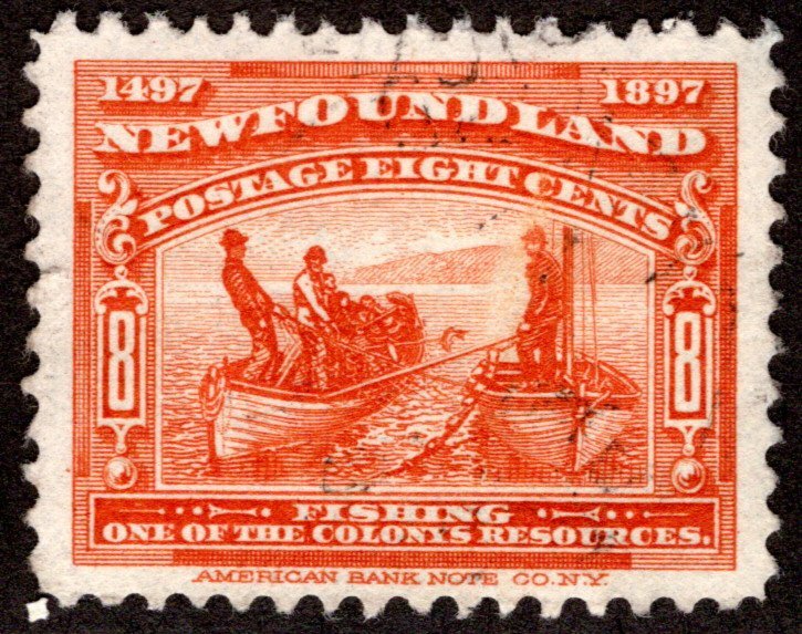 58, NSSC, Newfoundland, 8c red orange, fishing, VF, Used, postage stamp