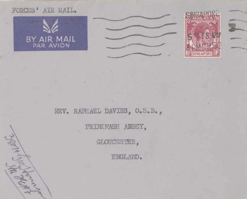 Singapore 10c KGVI 1952 Singapore Forces Airmail to Gloucester, England.  EUR...