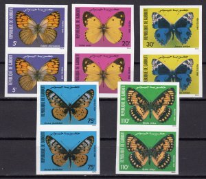 Djibouti 1984 Sc#568/572 Butterflies Set (5) IMPERFORATED in PAIRS MNH