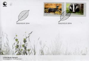 Norway 2014 FDC Wildlife in Norway VII 2v Set Cover Wild Animals Deer Badger
