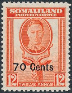 Somaliland Protectorate 1951 70c on 12a Red-Orange SG131 MNH