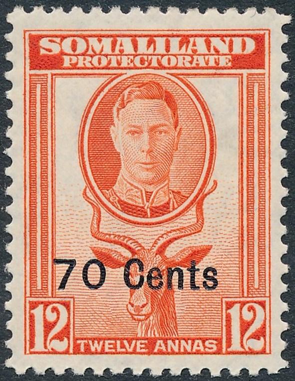 Somaliland Protectorate 1951 70c on 12a Red-Orange SG131 MNH
