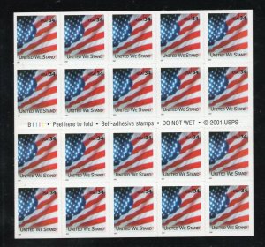 United We Stand 3549a 34¢ Sheet of 20   MNH  