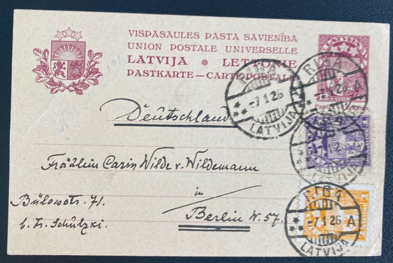 1926 Riga Latvia Postal Stationery Postcard Cover To Berlin Germany
