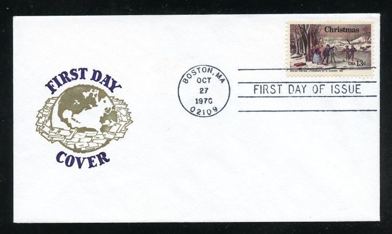 US 1702 Christmas Issue 1976 Winter Pastimes UA Van Dahl cachet FDC 