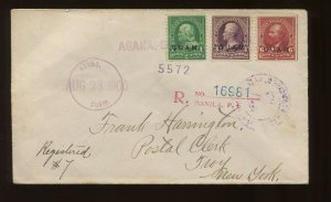 Guam Scott 1, 3, 6  Stamps on Registered Cover to Troy, NY 1900 AGANA, GUAM CCL