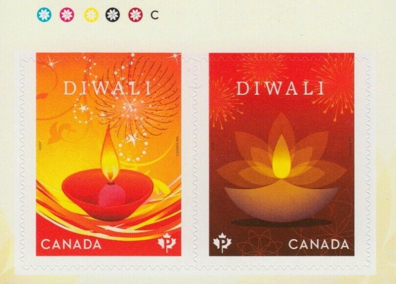 DIWALI = FIRST CANADA-INDIA JOINT ISSUE = Booklet page of 2 MNH Canada 2017