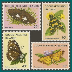 Cocos 1983 Butterflies Moths 3, MNH #91,93,95,96,SG88,SG90,SG92,SG93