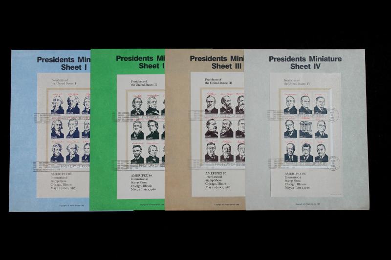 US Stamp 2216-2219, SP748-751, PRESIDENTS COMPLETE 1980 Commemorative FDC Sheets