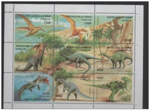Benin 1998 Block Block Dinosaurs Dinosaur 9 Stamps-