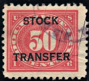 RD9 50¢ Stock Transfer Stamp (1918) Used/Cut Cancelled