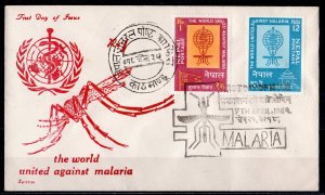 Nepal 1962 Sc#135/136 MALARIA ERADICATION/MOSQUITO/WHO Set (2) FDC