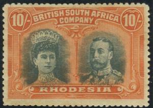 RHODESIA-1910-13 10/- Blue-Green & Orange. A mounted mint example Sg 164